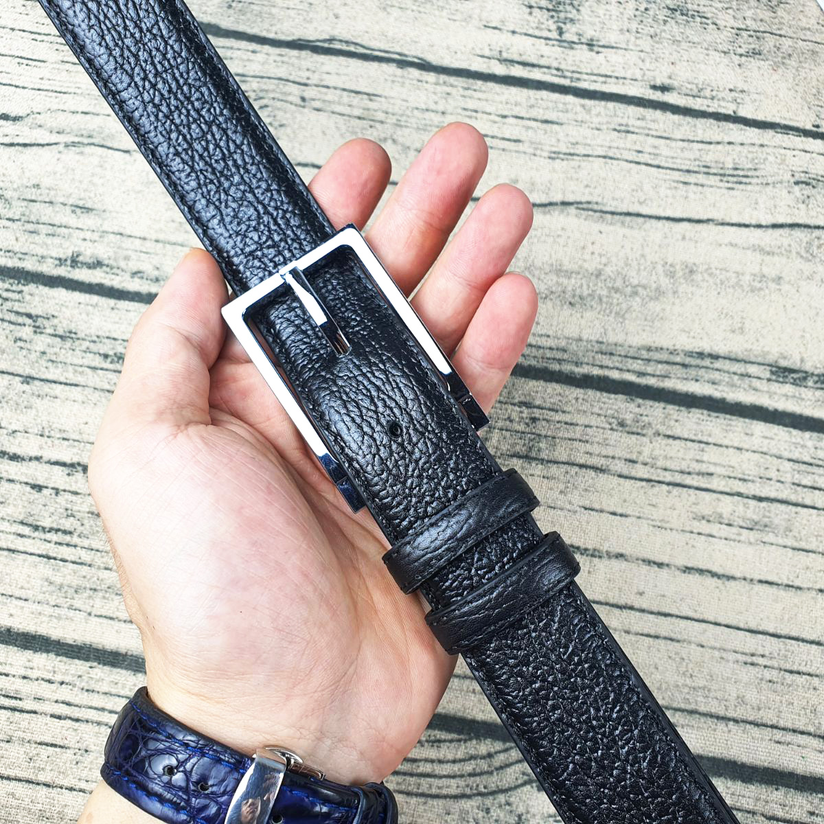 Thắt lưng công sở da bò sần 3 lớp khóa kim BL119 – Bản nhỏ 32mm (Có hộp + Tool)