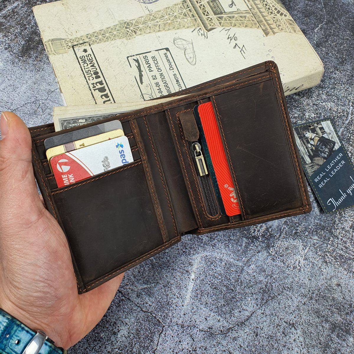 Ví nam đứng/ngang da bò sáp WS230 (Nâu sáp)