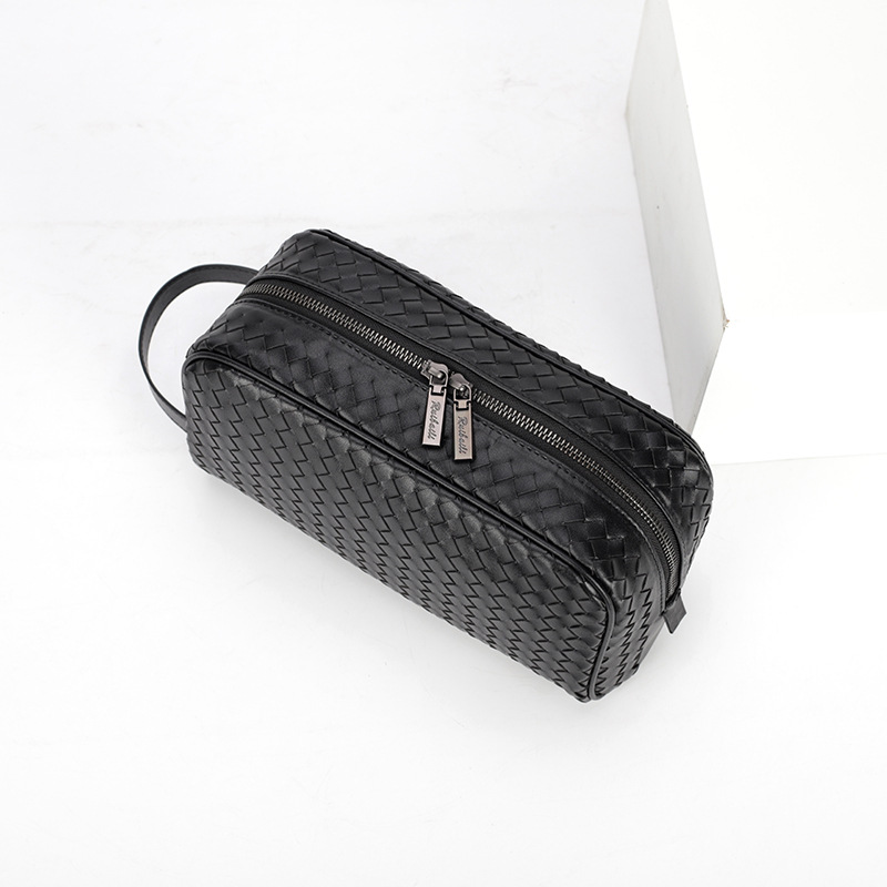 Túi golf nam da bò thật; CLutch nam 1 ngăn khóa da thật CL157 (Đen da đan)