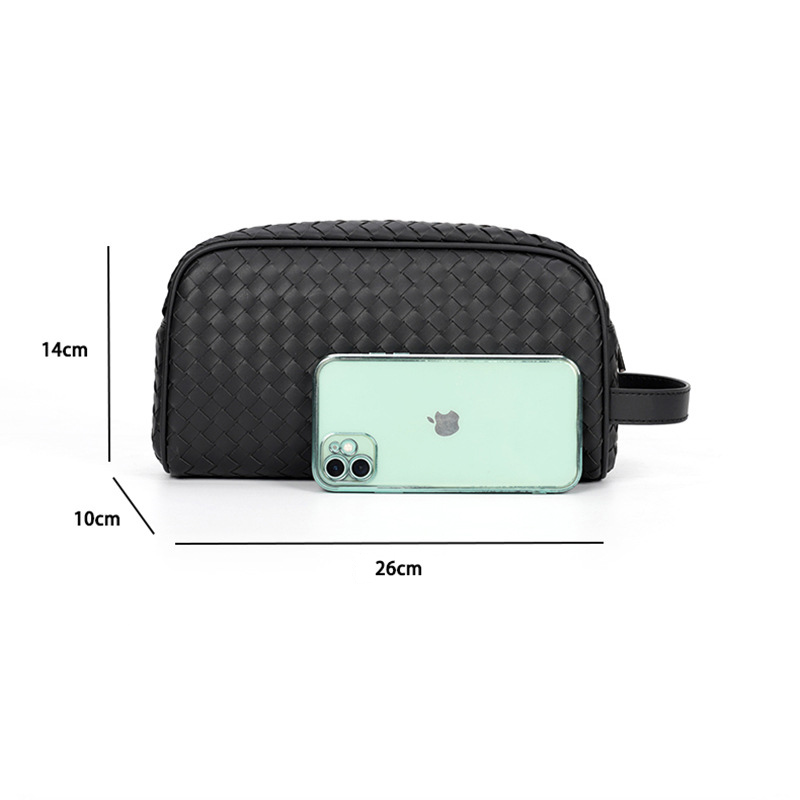Túi golf nam da bò thật; CLutch nam 1 ngăn khóa da thật CL157 (Đen da đan)